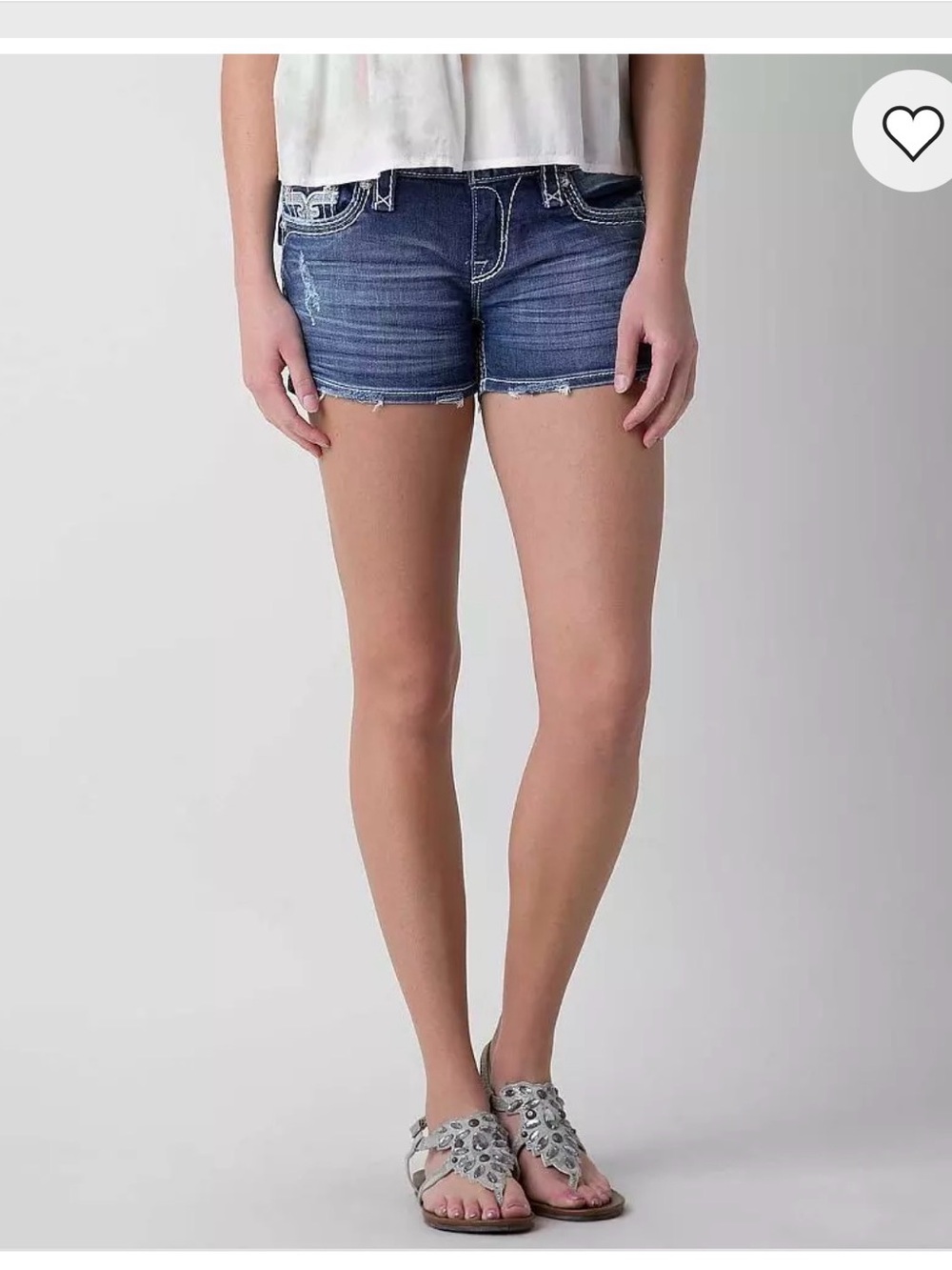 Rock Revival “Ena” Stretch Denim Embellished Cutoff Shorts, 29